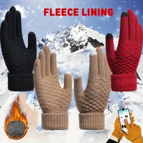 1 Pair Winter Warmth Gloves, Unisex Thermal Knit Touchscreen Gloves, Full Finger Thickened Windproof, Stretchable Acrylic Yarn, Machine Washable - Assorted Colors