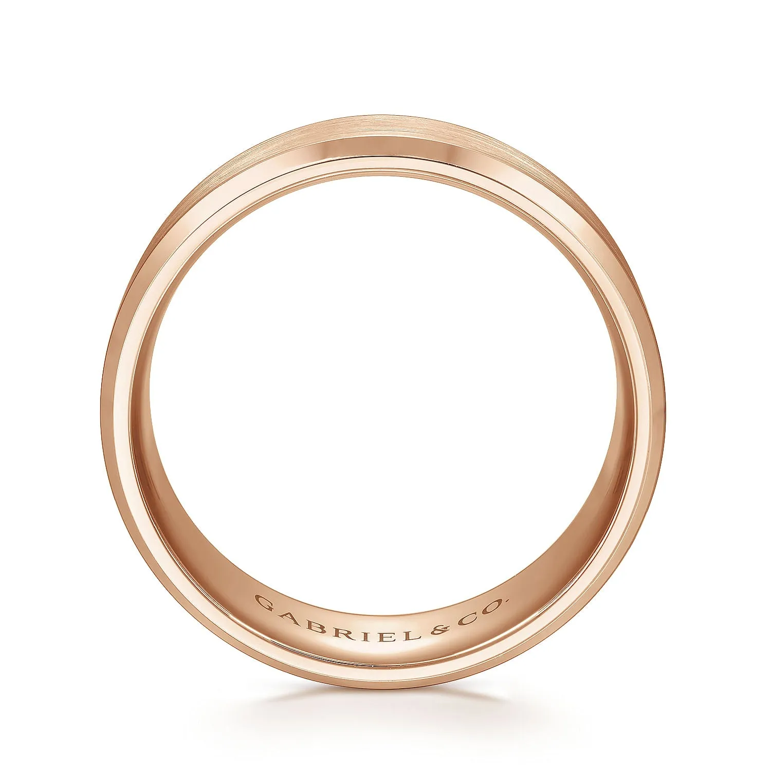 14K Rose Gold 8mm - Satin Finish Men's Wedding Band with Beveled Edge