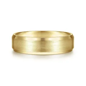 14K Yellow Gold 6mm - Satin Finish Men's Wedding Band with Beveled Edge