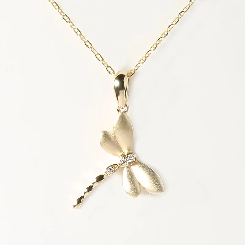 14K Yellow Gold Dragonfly with 0.02ct Diamonds Pendant (Chain Sold Separately)