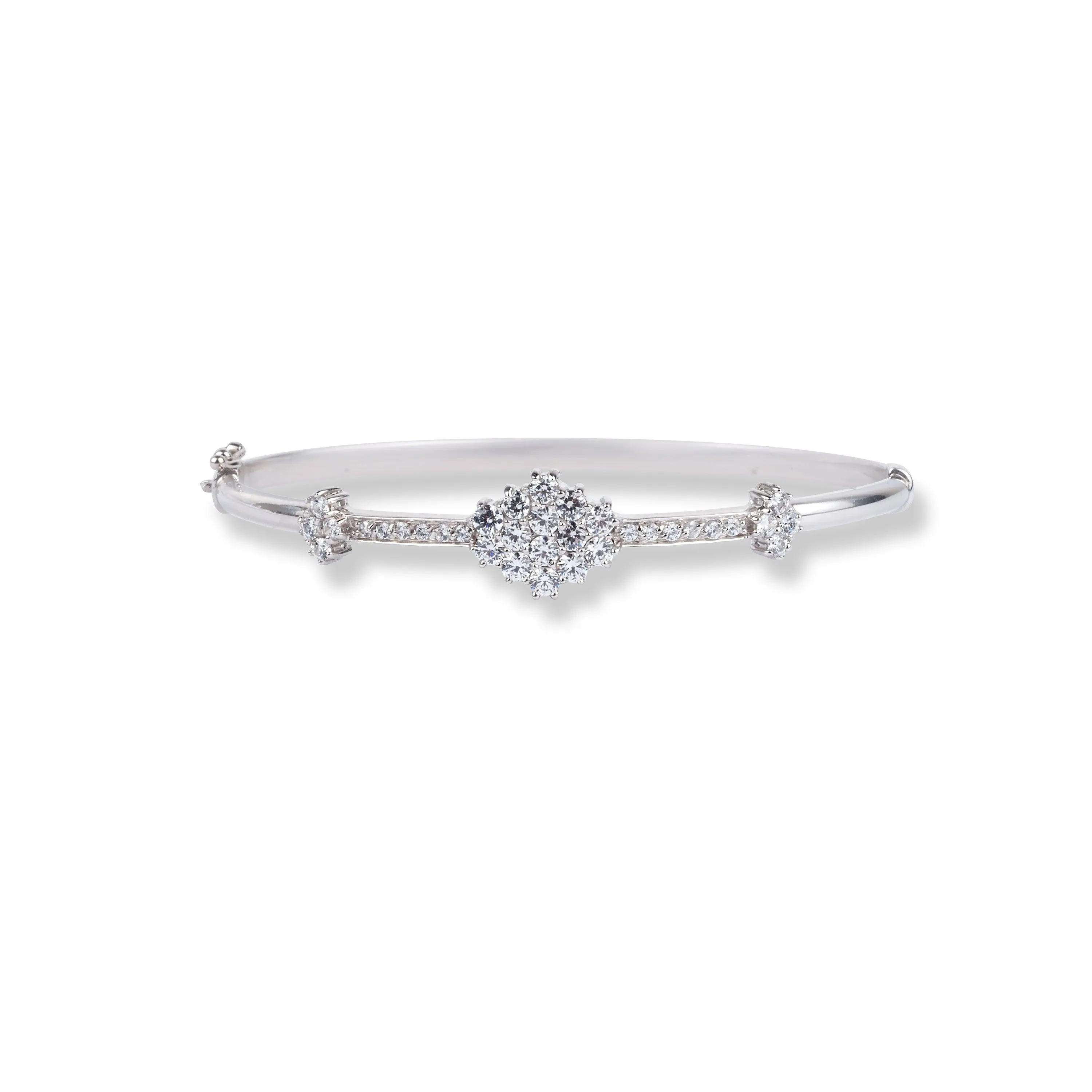 18ct White Gold Openable Bangle with Cubic Zirconia Stones VLKB017