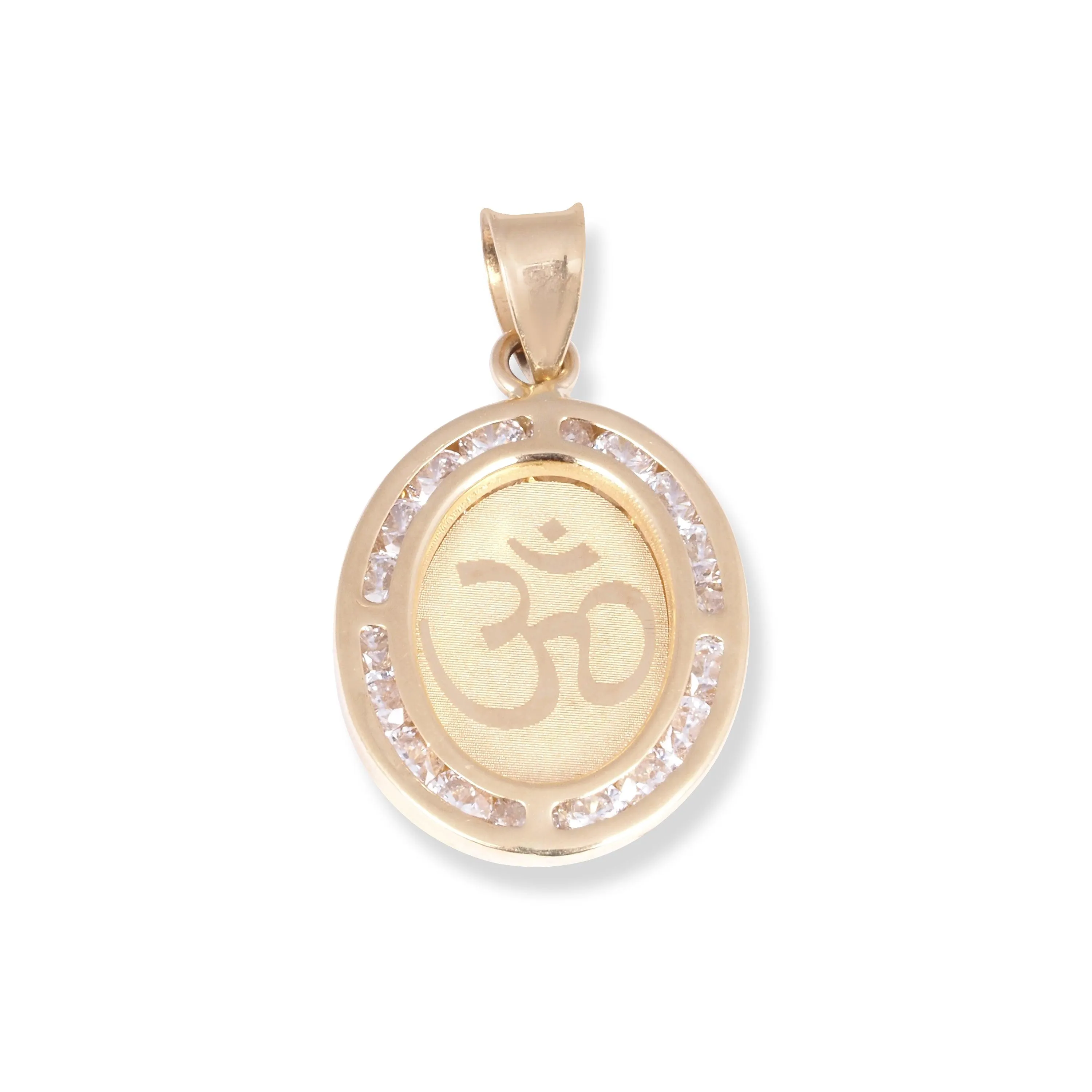 18ct Yellow Gold Om Pendant with Cubic Zirconia Stones P-7965