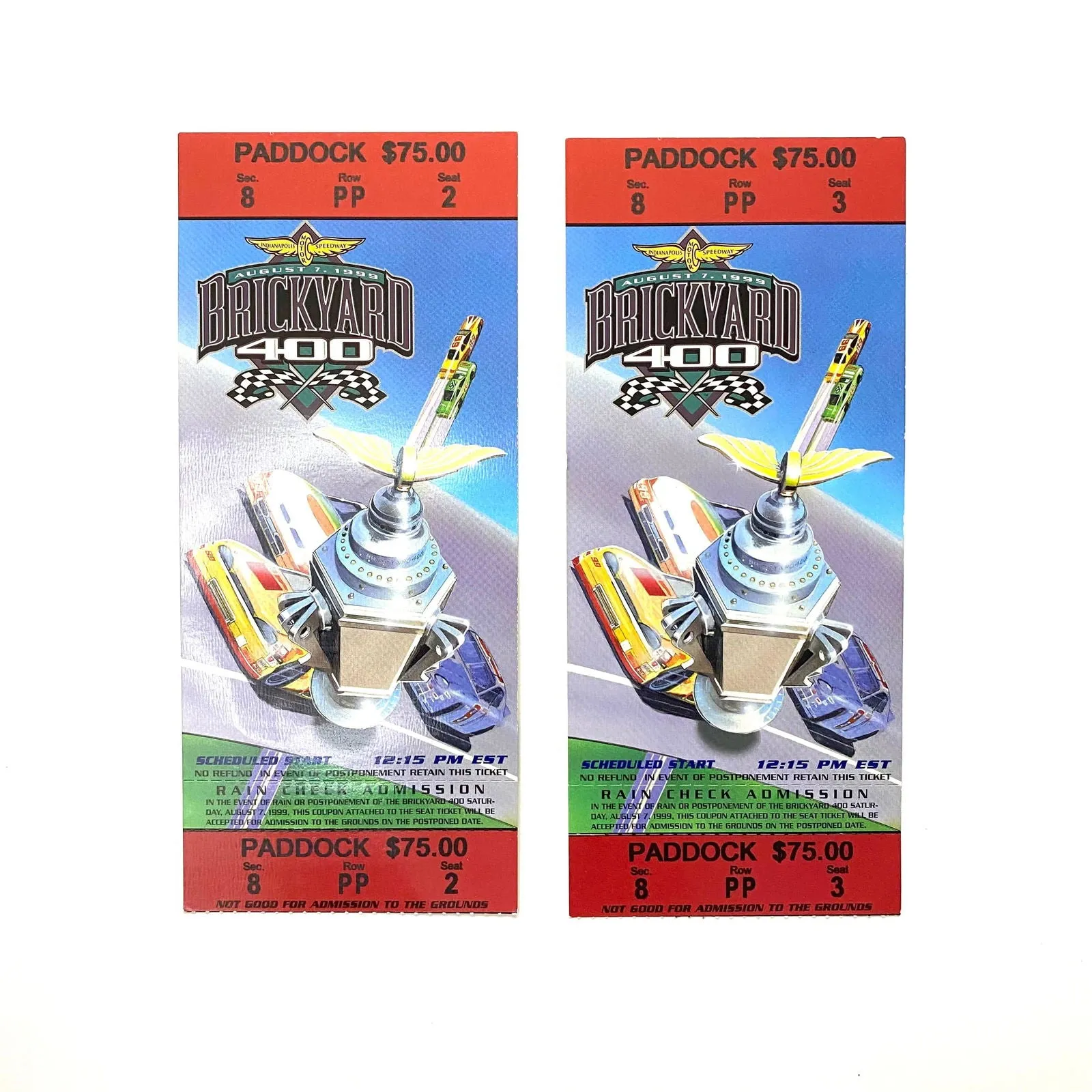 1999 Brickyard 400 Indianapolis Motor Speedway Ticket Stubs, Pair of