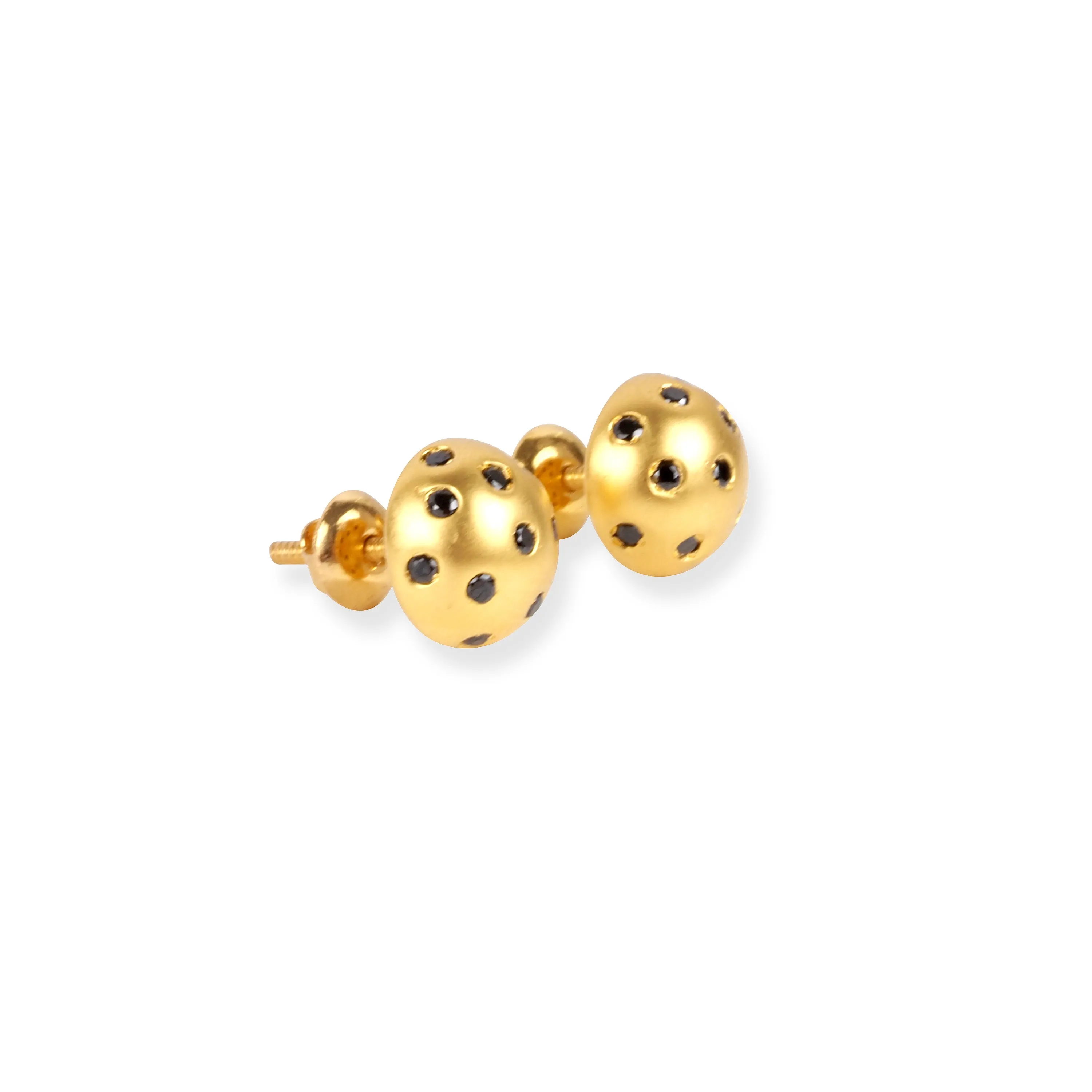 22ct Gold Brushed Finish Stud Earrings with Black Cubic Zirconia Stones.