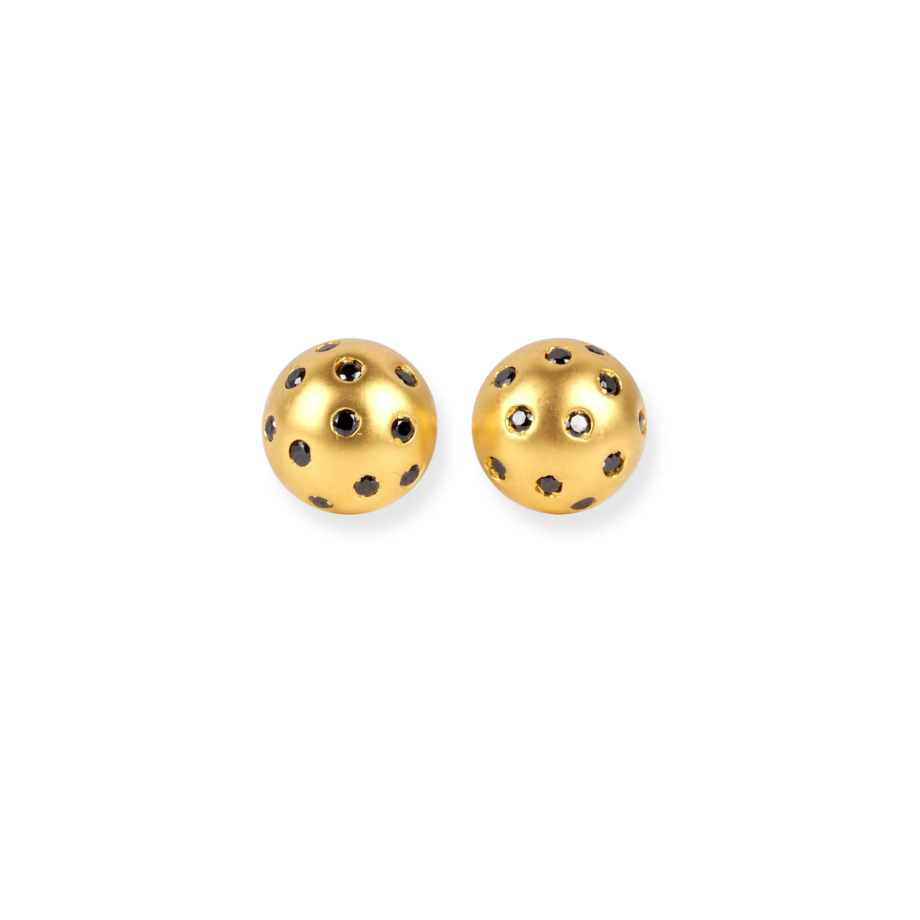 22ct Gold Brushed Finish Stud Earrings with Black Cubic Zirconia Stones.