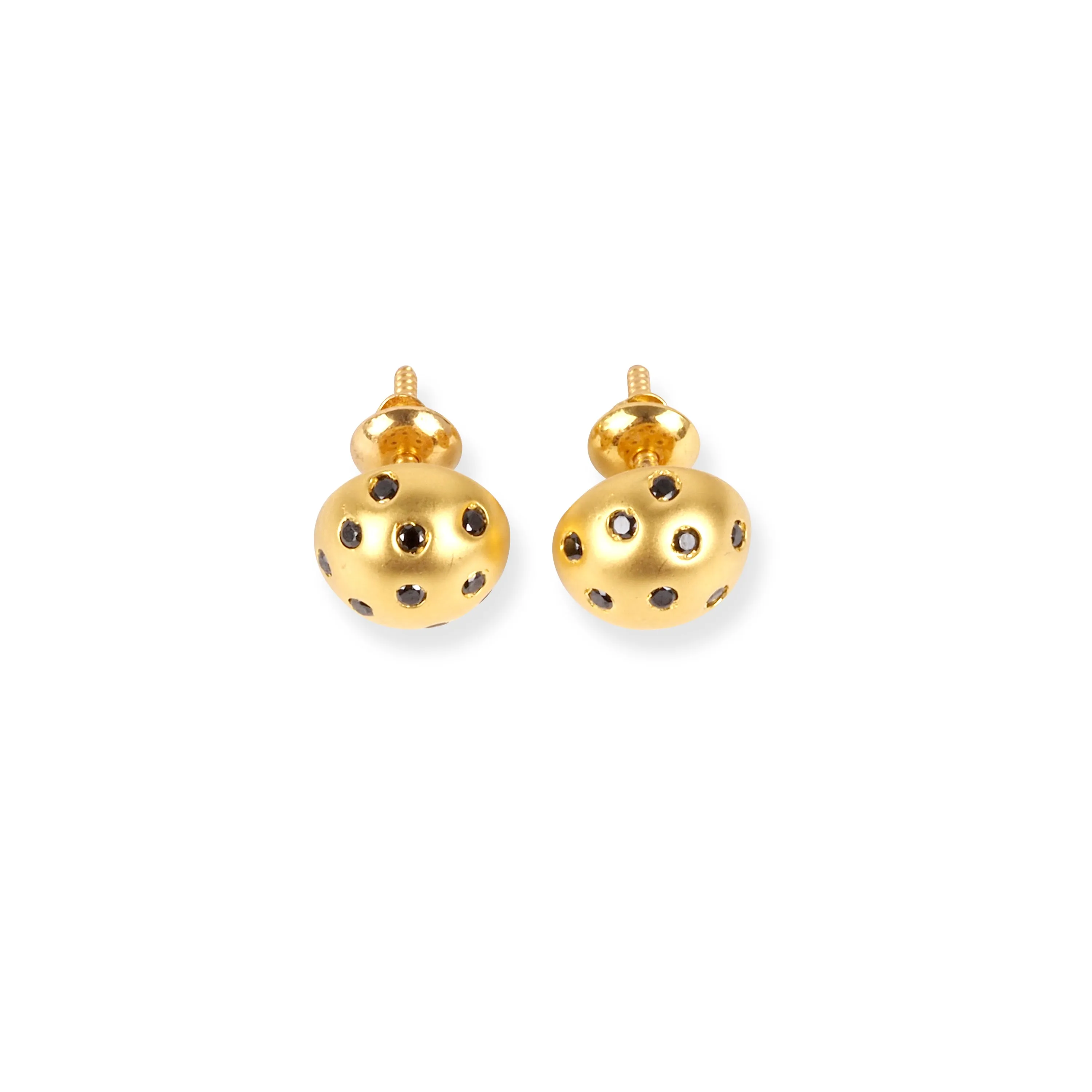 22ct Gold Brushed Finish Stud Earrings with Black Cubic Zirconia Stones.