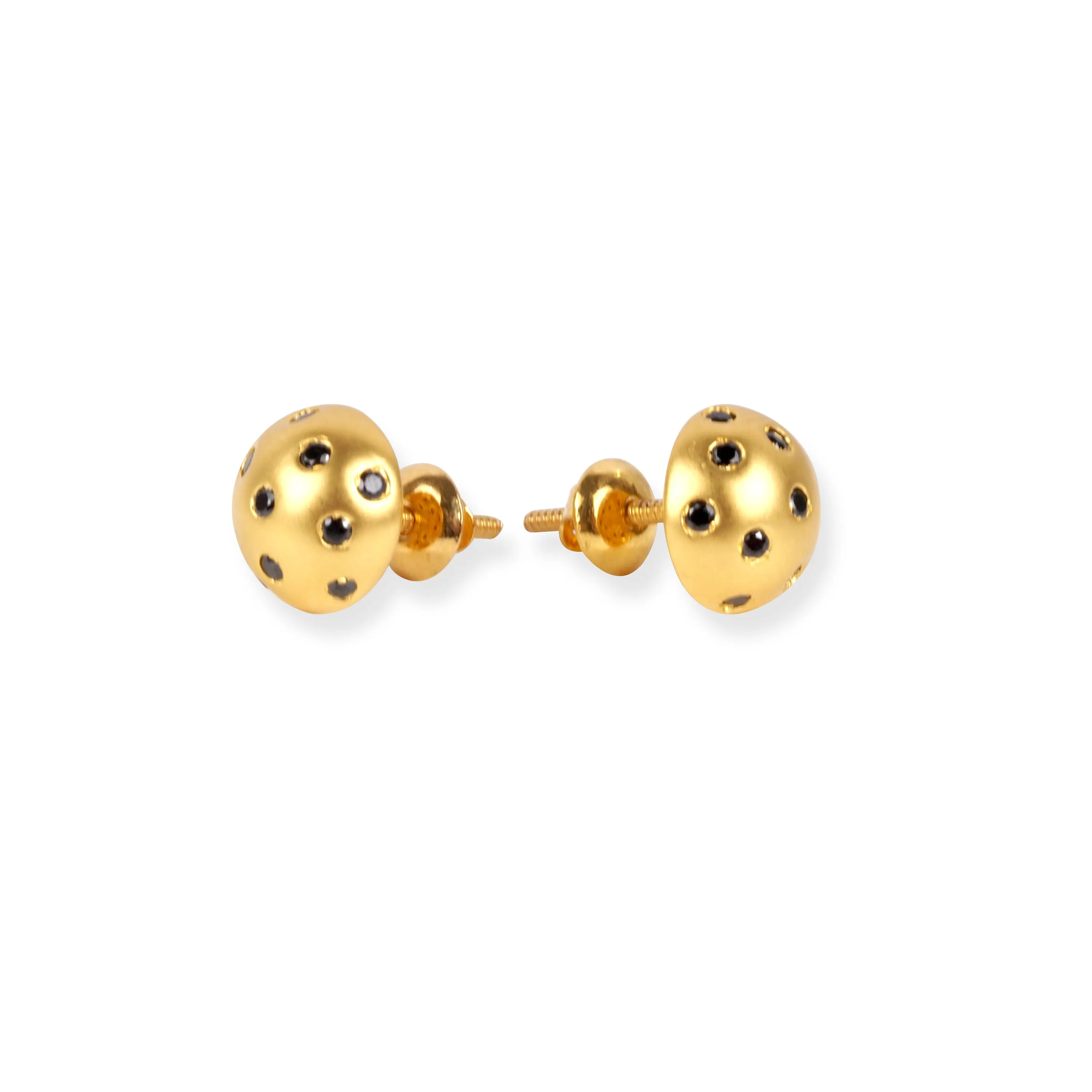 22ct Gold Brushed Finish Stud Earrings with Black Cubic Zirconia Stones.