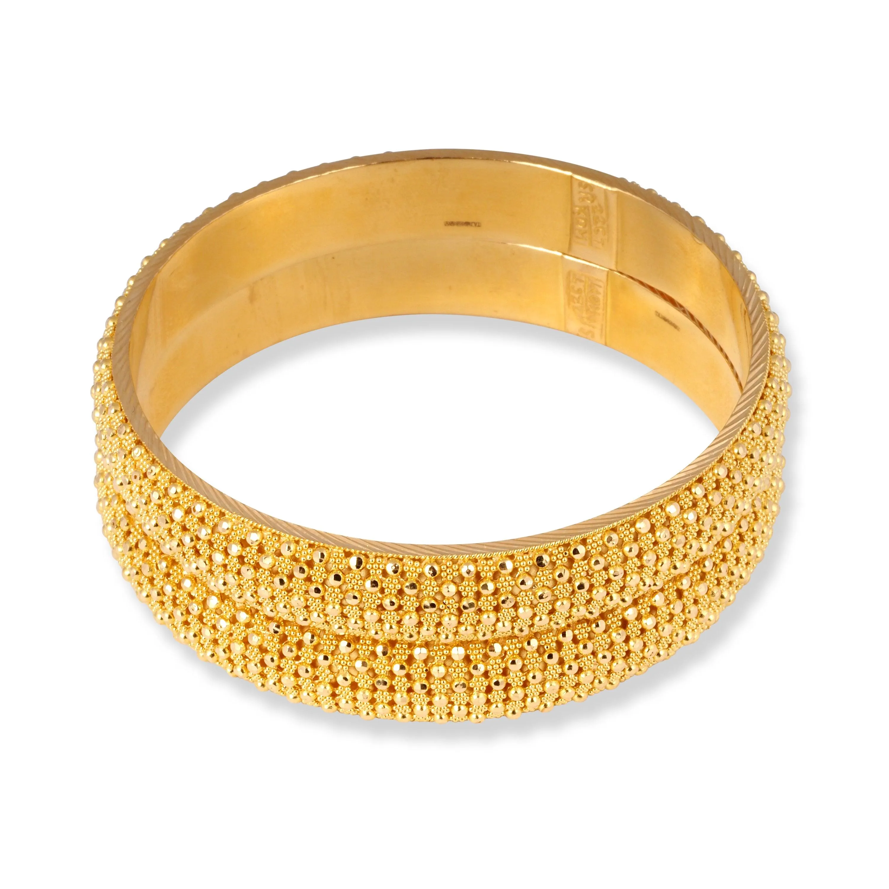 22ct Gold Pair of Bangles in Diamond Cut Bead Design with Filigree Work & Comfort fit Finish B-8581