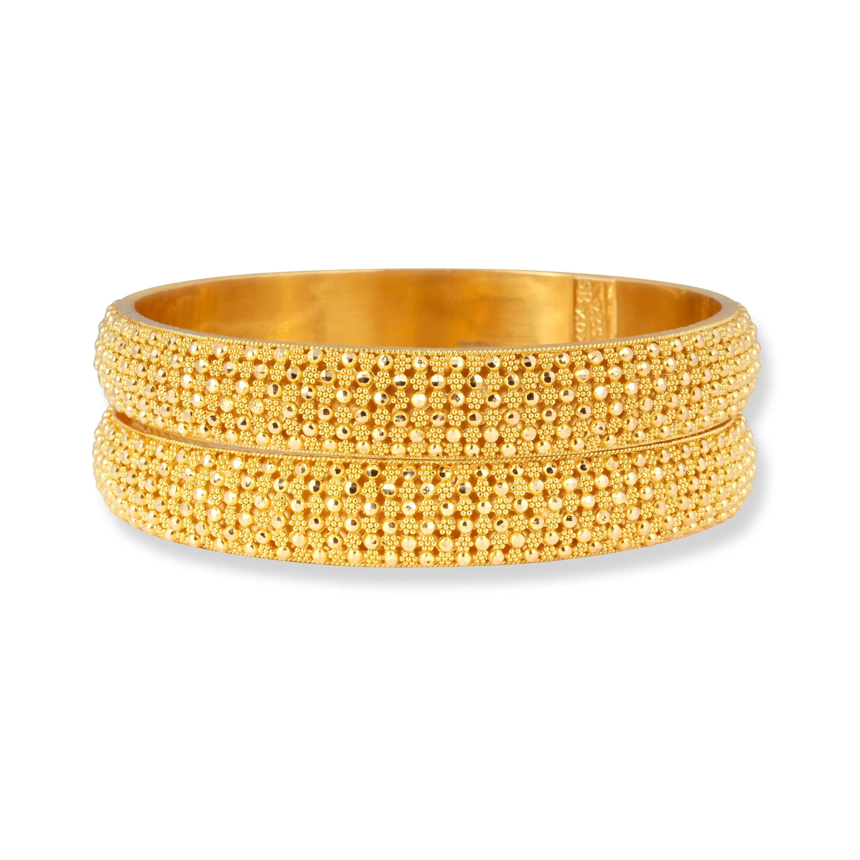 22ct Gold Pair of Bangles in Diamond Cut Bead Design with Filigree Work & Comfort fit Finish B-8581