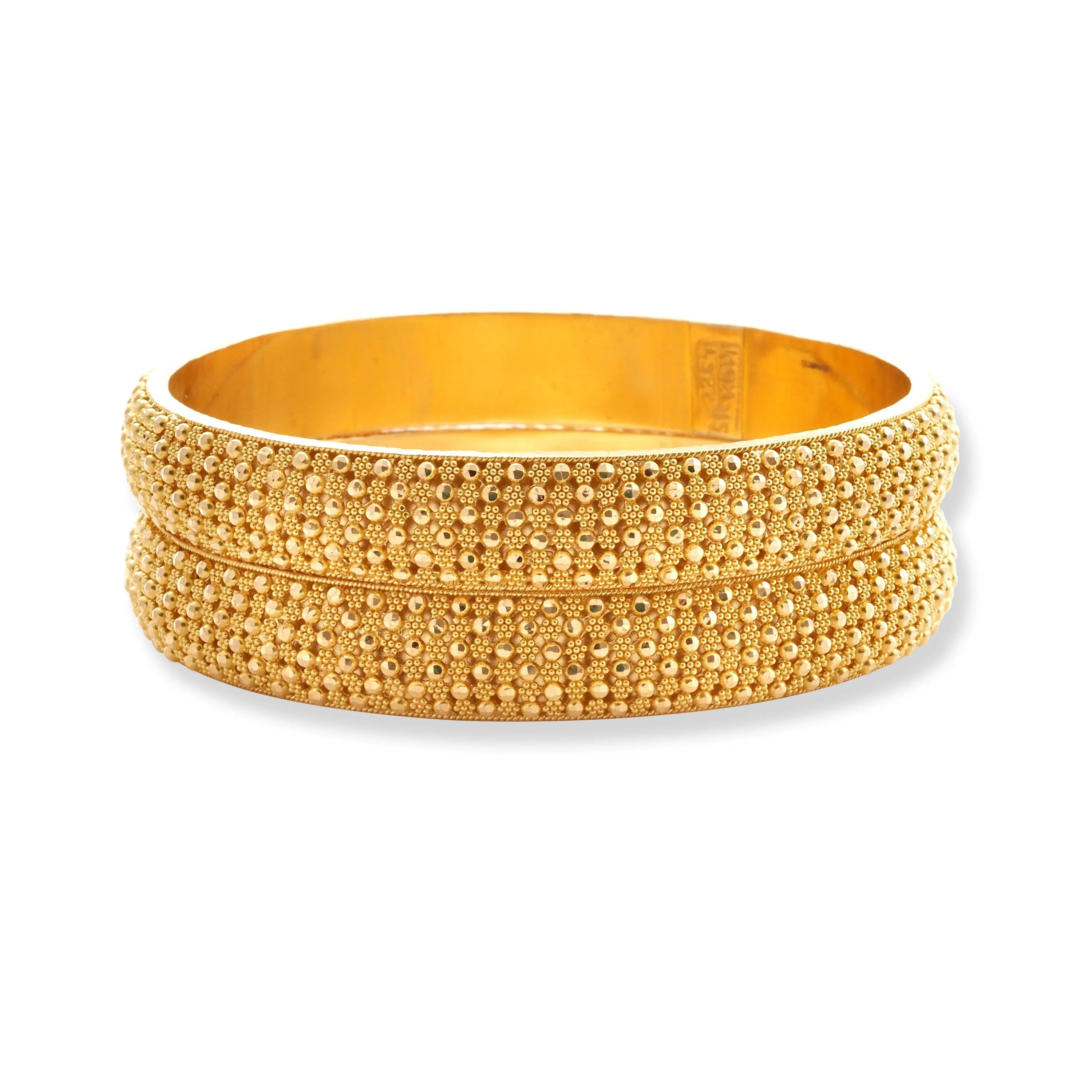 22ct Gold Pair of Bangles in Diamond Cut Bead Design with Filigree Work & Comfort fit Finish B-8581