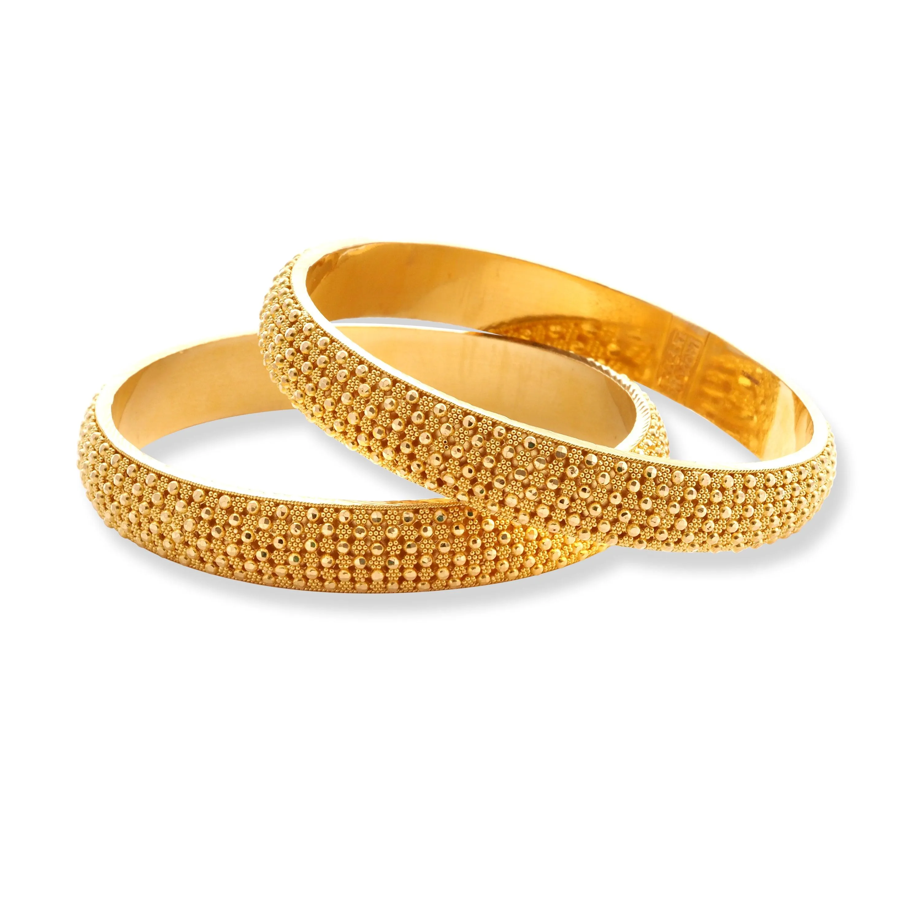 22ct Gold Pair of Bangles in Diamond Cut Bead Design with Filigree Work & Comfort fit Finish B-8581