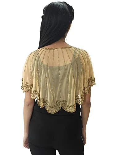 Ali Fashion Women's Net Poncho/Cape with Embroidery Poncho (Golden)