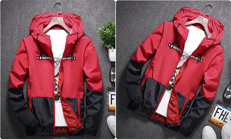 All Weather Casual Jacket Men Patchwork Slim Fit Hooded Coat Sportswear Zipper Thin Windbreaker Jackets