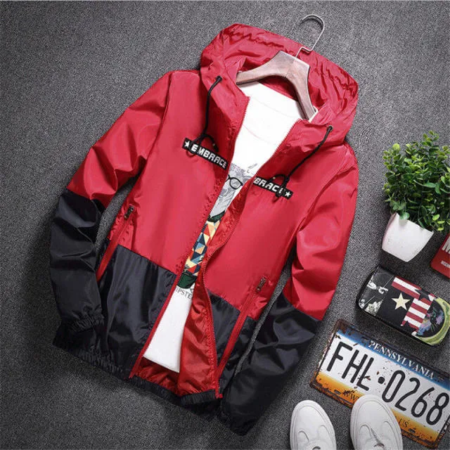 All Weather Casual Jacket Men Patchwork Slim Fit Hooded Coat Sportswear Zipper Thin Windbreaker Jackets