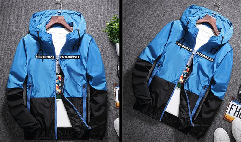 All Weather Casual Jacket Men Patchwork Slim Fit Hooded Coat Sportswear Zipper Thin Windbreaker Jackets