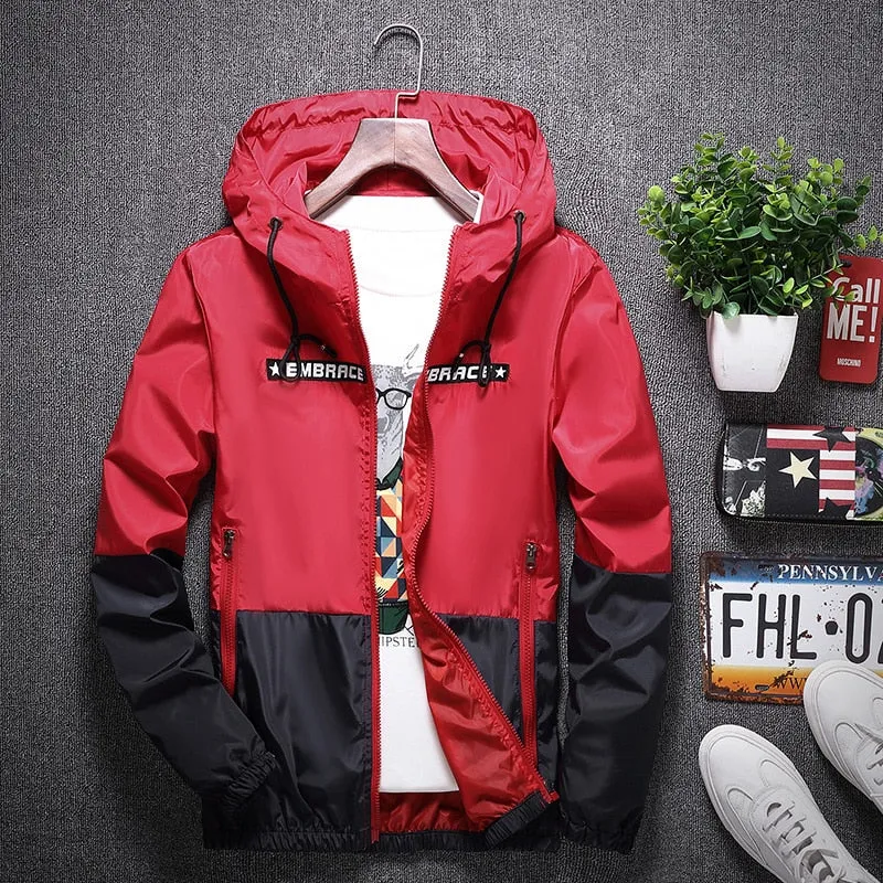 All Weather Casual Jacket Men Patchwork Slim Fit Hooded Coat Sportswear Zipper Thin Windbreaker Jackets