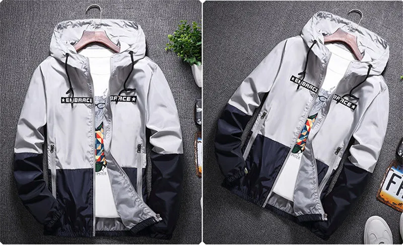 All Weather Casual Jacket Men Patchwork Slim Fit Hooded Coat Sportswear Zipper Thin Windbreaker Jackets