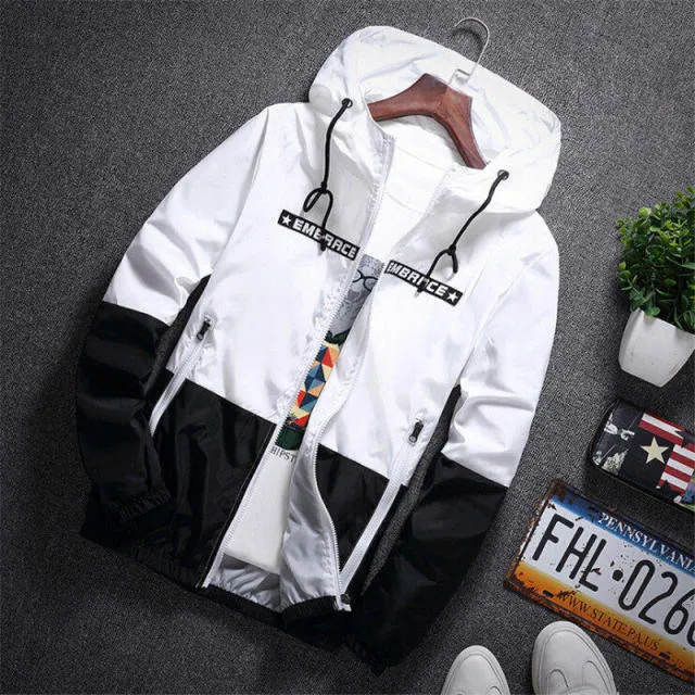 All Weather Casual Jacket Men Patchwork Slim Fit Hooded Coat Sportswear Zipper Thin Windbreaker Jackets