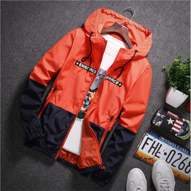 All Weather Casual Jacket Men Patchwork Slim Fit Hooded Coat Sportswear Zipper Thin Windbreaker Jackets