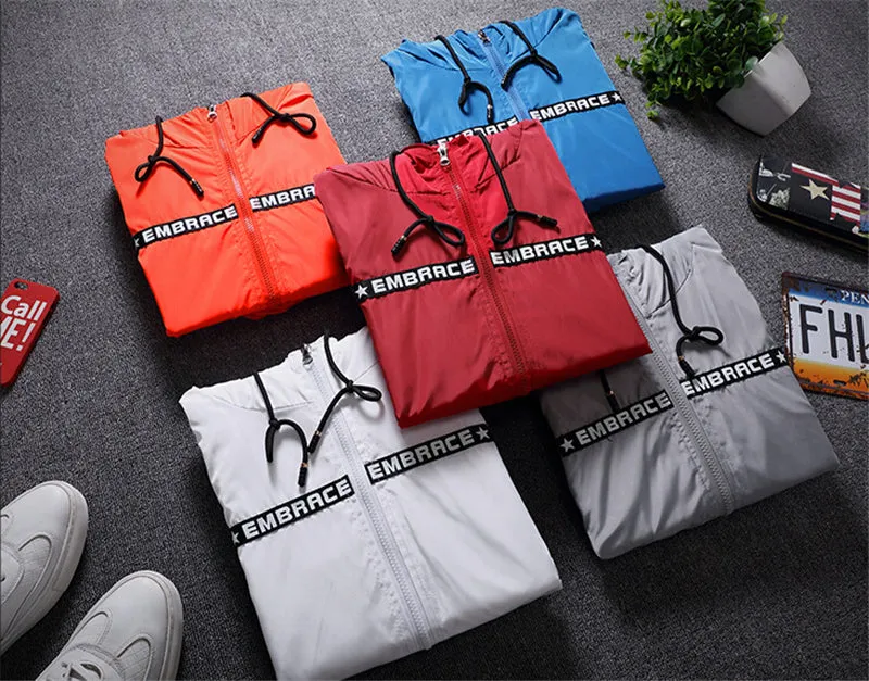 All Weather Casual Jacket Men Patchwork Slim Fit Hooded Coat Sportswear Zipper Thin Windbreaker Jackets