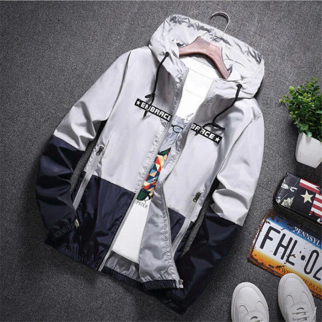 All Weather Casual Jacket Men Patchwork Slim Fit Hooded Coat Sportswear Zipper Thin Windbreaker Jackets