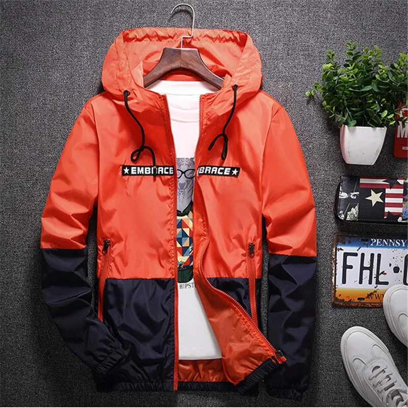 All Weather Casual Jacket Men Patchwork Slim Fit Hooded Coat Sportswear Zipper Thin Windbreaker Jackets