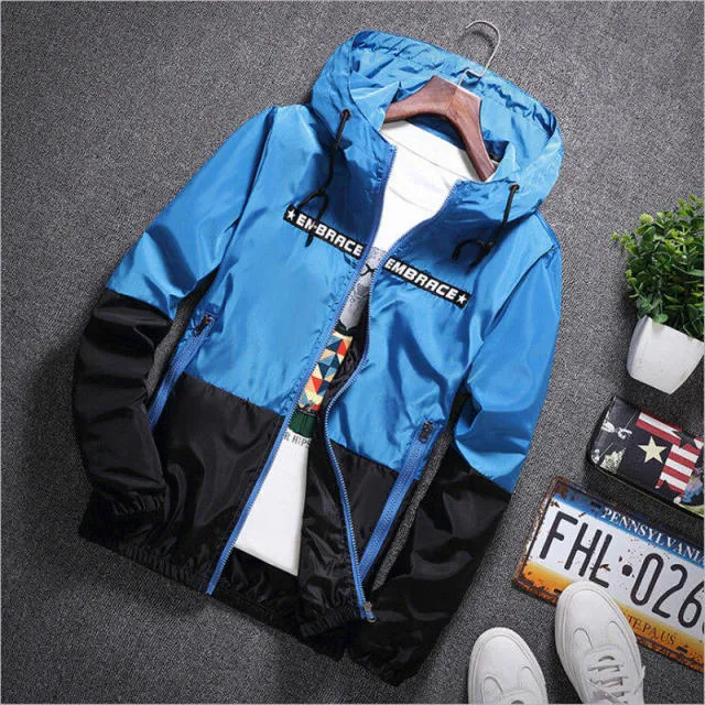 All Weather Casual Jacket Men Patchwork Slim Fit Hooded Coat Sportswear Zipper Thin Windbreaker Jackets