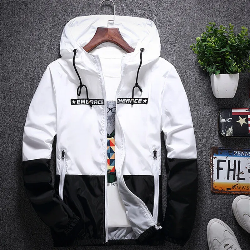 All Weather Casual Jacket Men Patchwork Slim Fit Hooded Coat Sportswear Zipper Thin Windbreaker Jackets