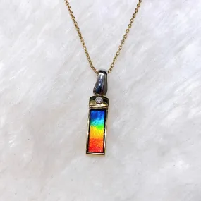 Ammolite Pendant 18K Gold PETITE PARIS AA Grade Rectangle Pendant with Diamond