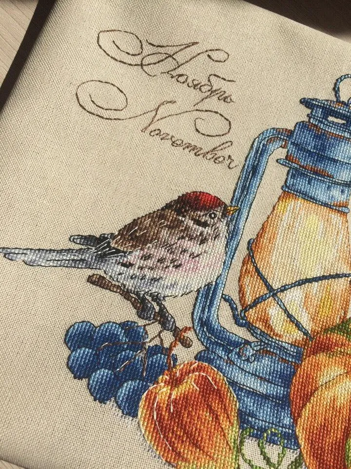 Bird with a Pumpkin. November. Calendar Series - PDF Cross Stitch Pattern