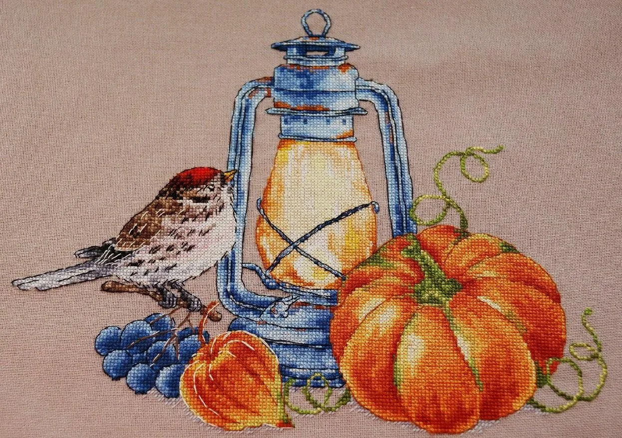 Bird with a Pumpkin. November. Calendar Series - PDF Cross Stitch Pattern