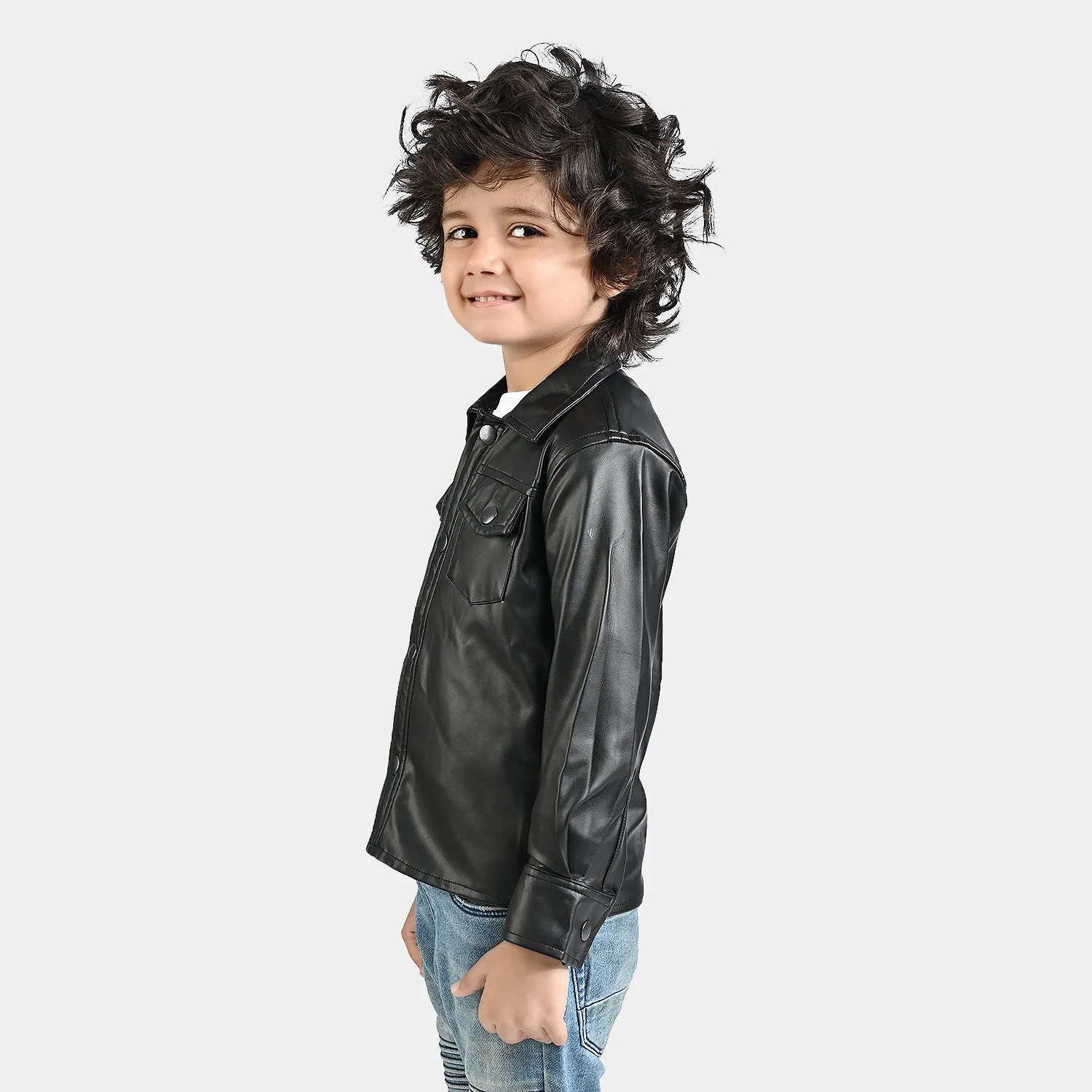 Boys Polyurethane Shacket-BLACK