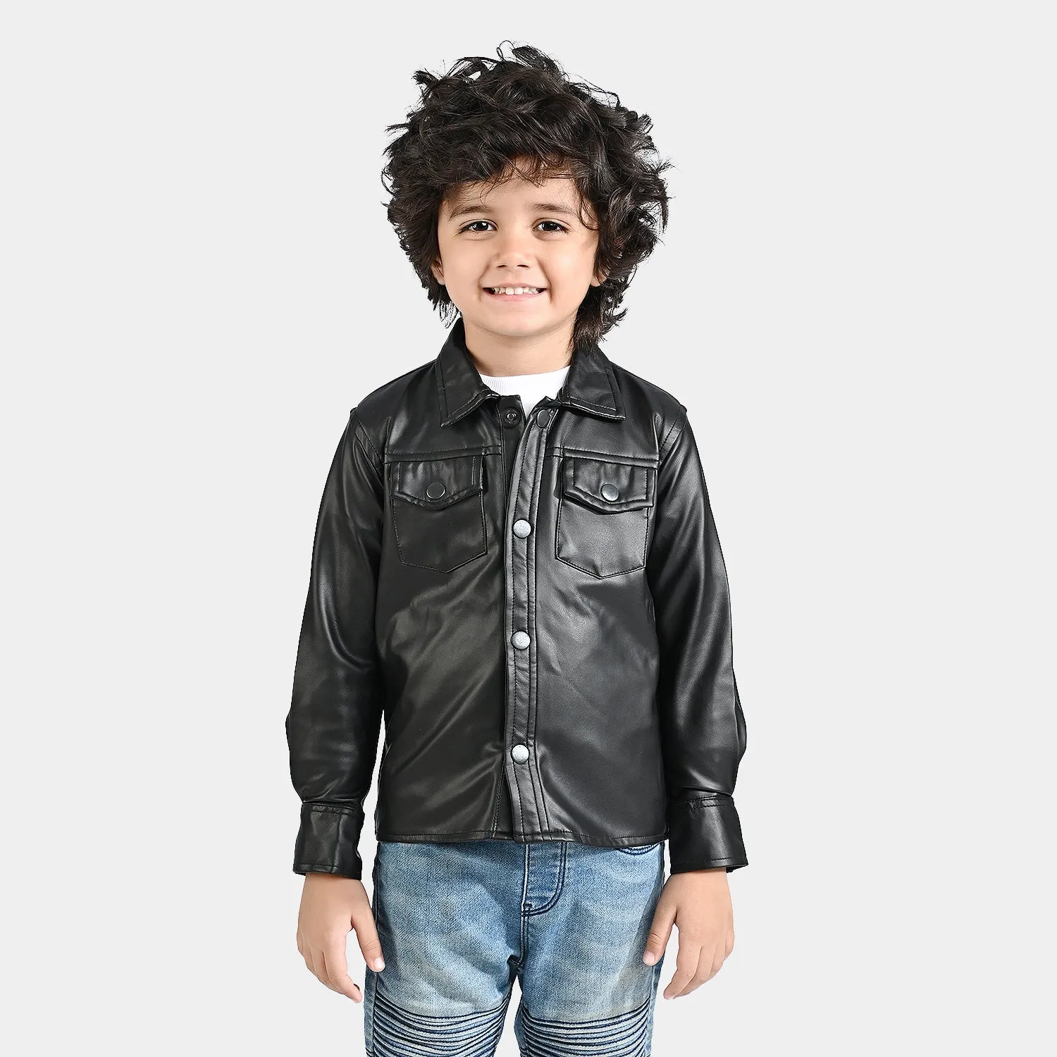 Boys Polyurethane Shacket-BLACK