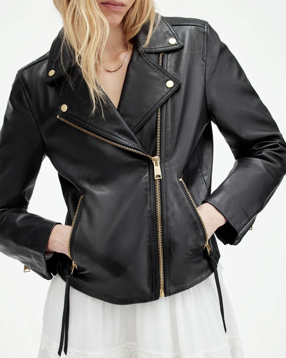 Dalby AllSaints slim leather biker jacket, black gold