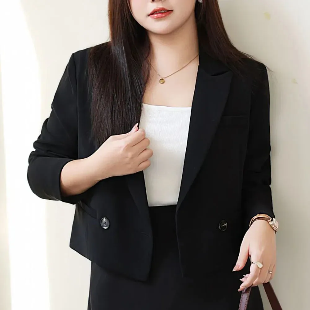 Double Breasted Plus Size Black Women's Blazer Jacket for Office Lady