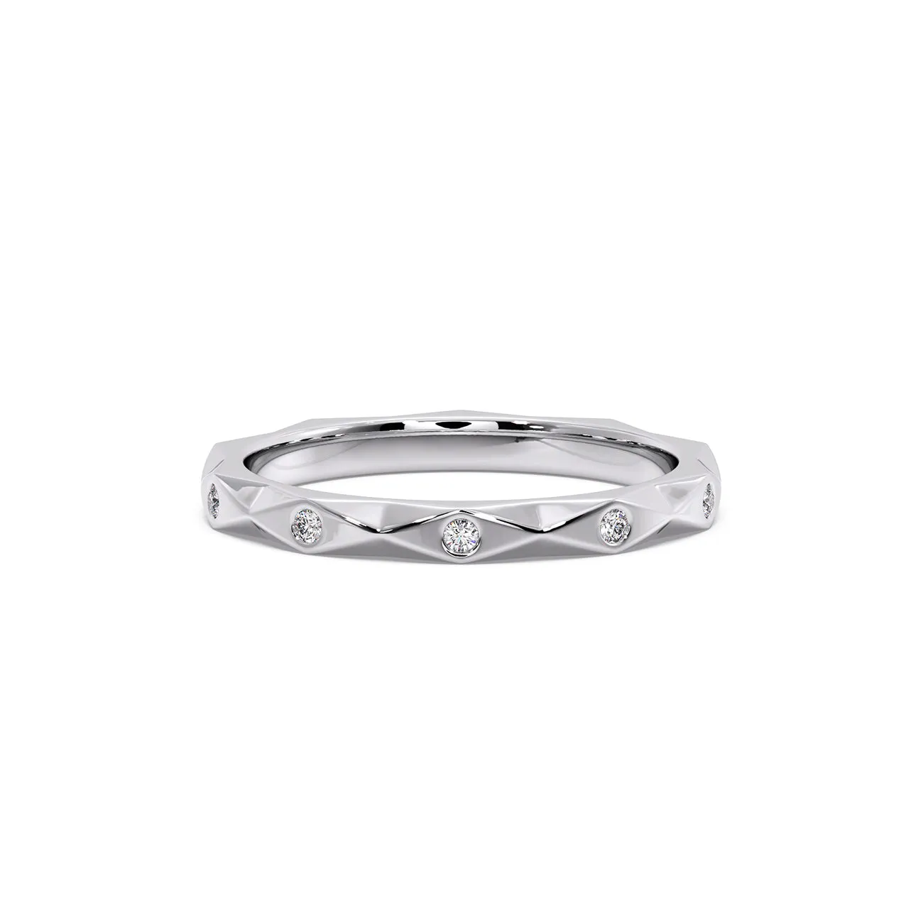 Geometric Diamond Station Wedding Band