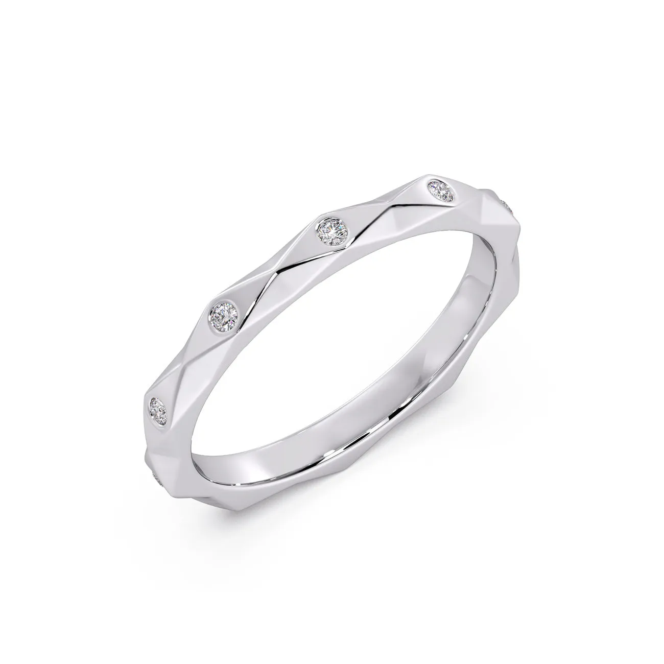 Geometric Diamond Station Wedding Band