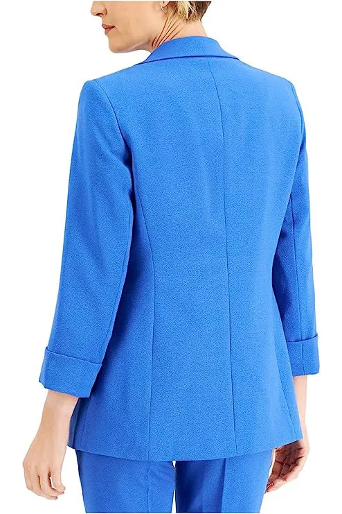 Kasper Notched Collar Shoulder Pads Hook Closure Cuffed Long Sleeve Crepe Jacket