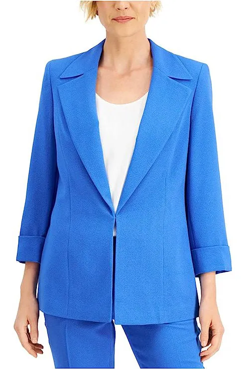 Kasper Notched Collar Shoulder Pads Hook Closure Cuffed Long Sleeve Crepe Jacket