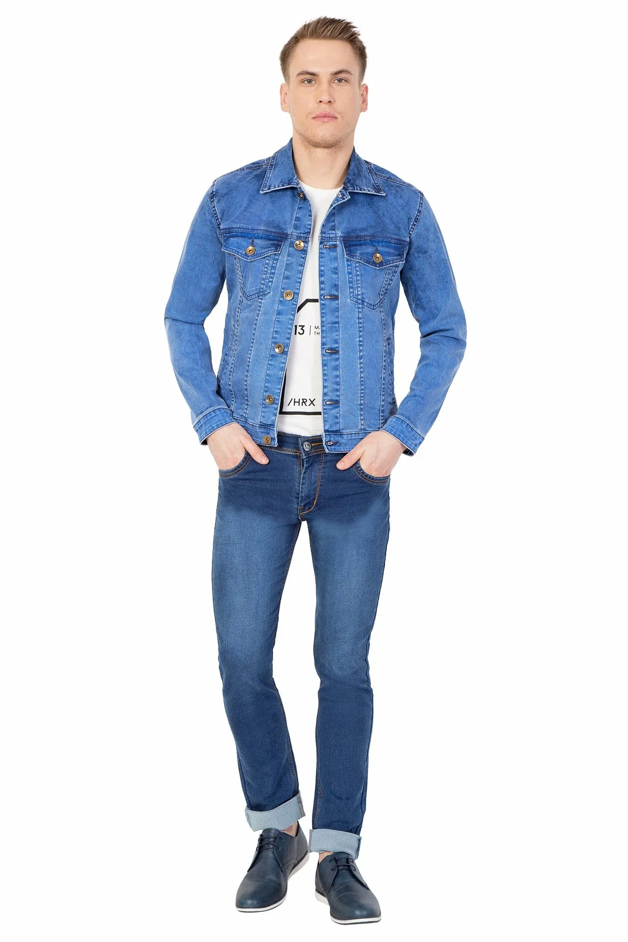 Krossstitch Full Sleeve Men's Denim Blue Jacket with Button Clouser