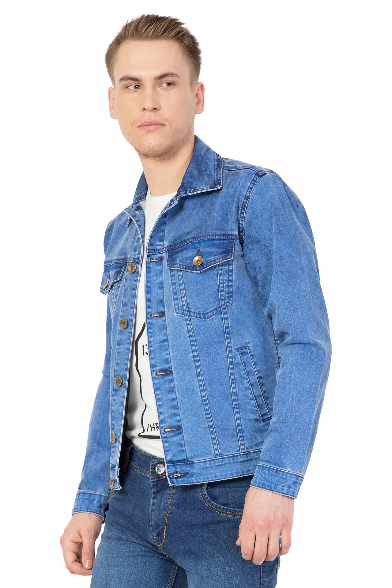 Krossstitch Full Sleeve Men's Denim Blue Jacket with Button Clouser