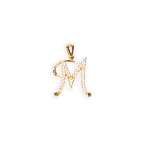 'M' 22ct Gold Initial Pendant with Cubic Zirconia Stones P-7039-M