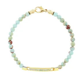 Medium ID Bar with Round Diamonds on Jasper Beaded Bracelet