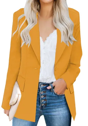 Mustard Yellow Lapel Front-Button Side-Pockets Blazer