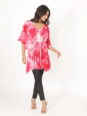 Pink Cotton Rayon Tie N Dye Short Sleeve Top