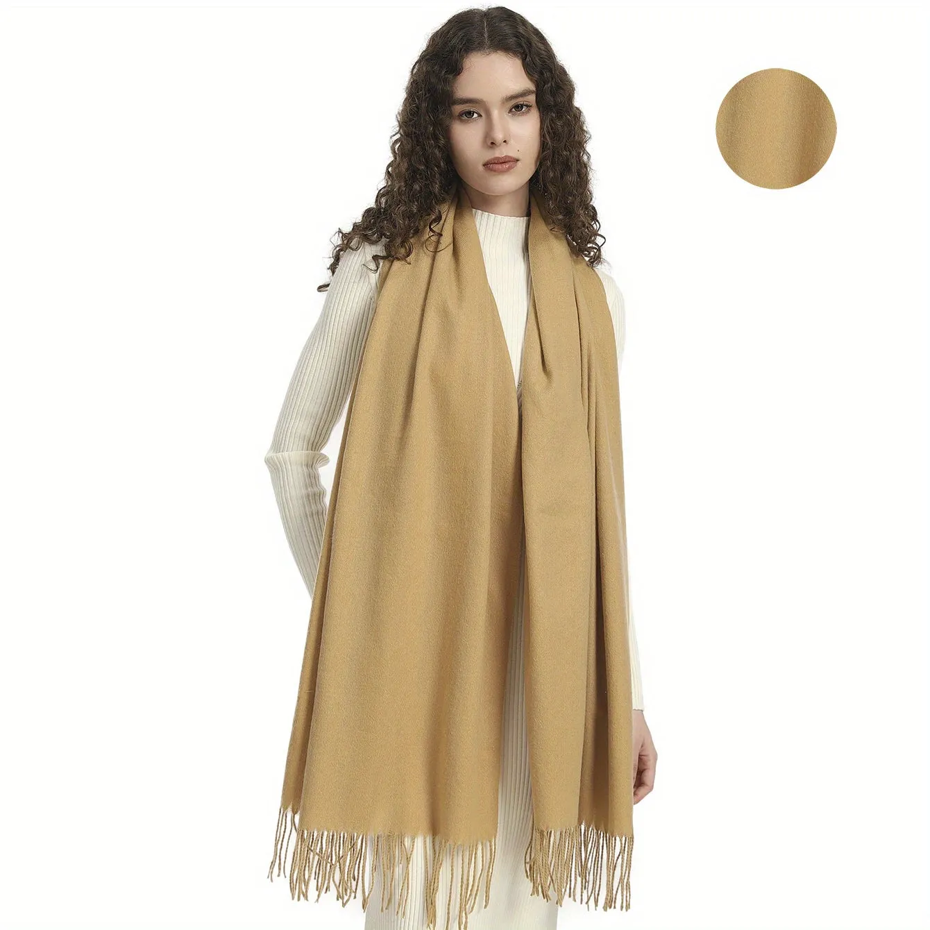 Plain Imitation Cashmere Scarf Basic Tassel Long Strip Shawl Autumn Winter Outdoor Windproof Warm Female Wrap Scarf