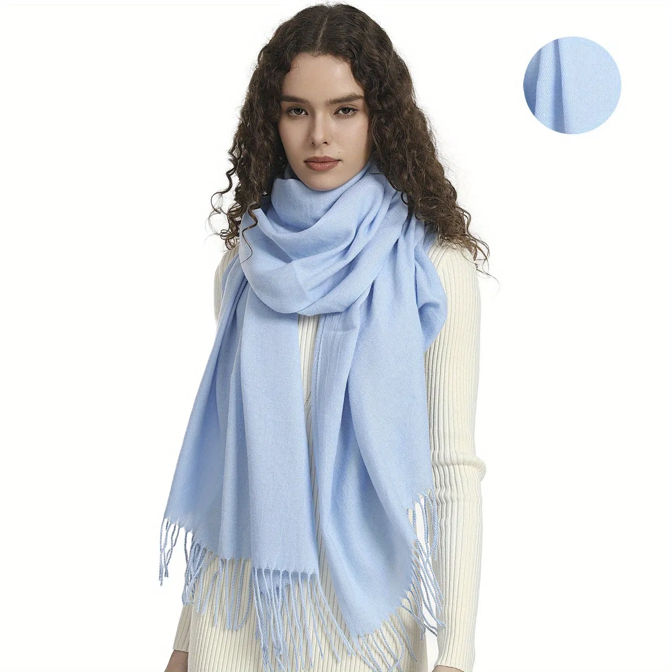 Plain Imitation Cashmere Scarf Basic Tassel Long Strip Shawl Autumn Winter Outdoor Windproof Warm Female Wrap Scarf