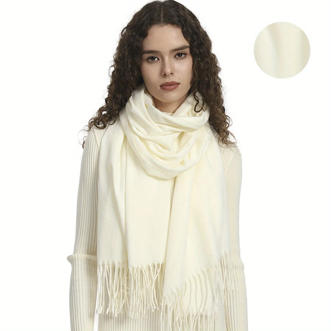 Plain Imitation Cashmere Scarf Basic Tassel Long Strip Shawl Autumn Winter Outdoor Windproof Warm Female Wrap Scarf