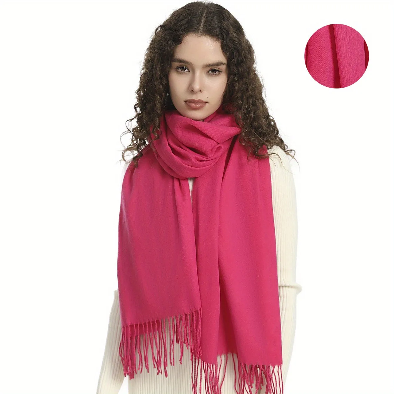 Plain Imitation Cashmere Scarf Basic Tassel Long Strip Shawl Autumn Winter Outdoor Windproof Warm Female Wrap Scarf