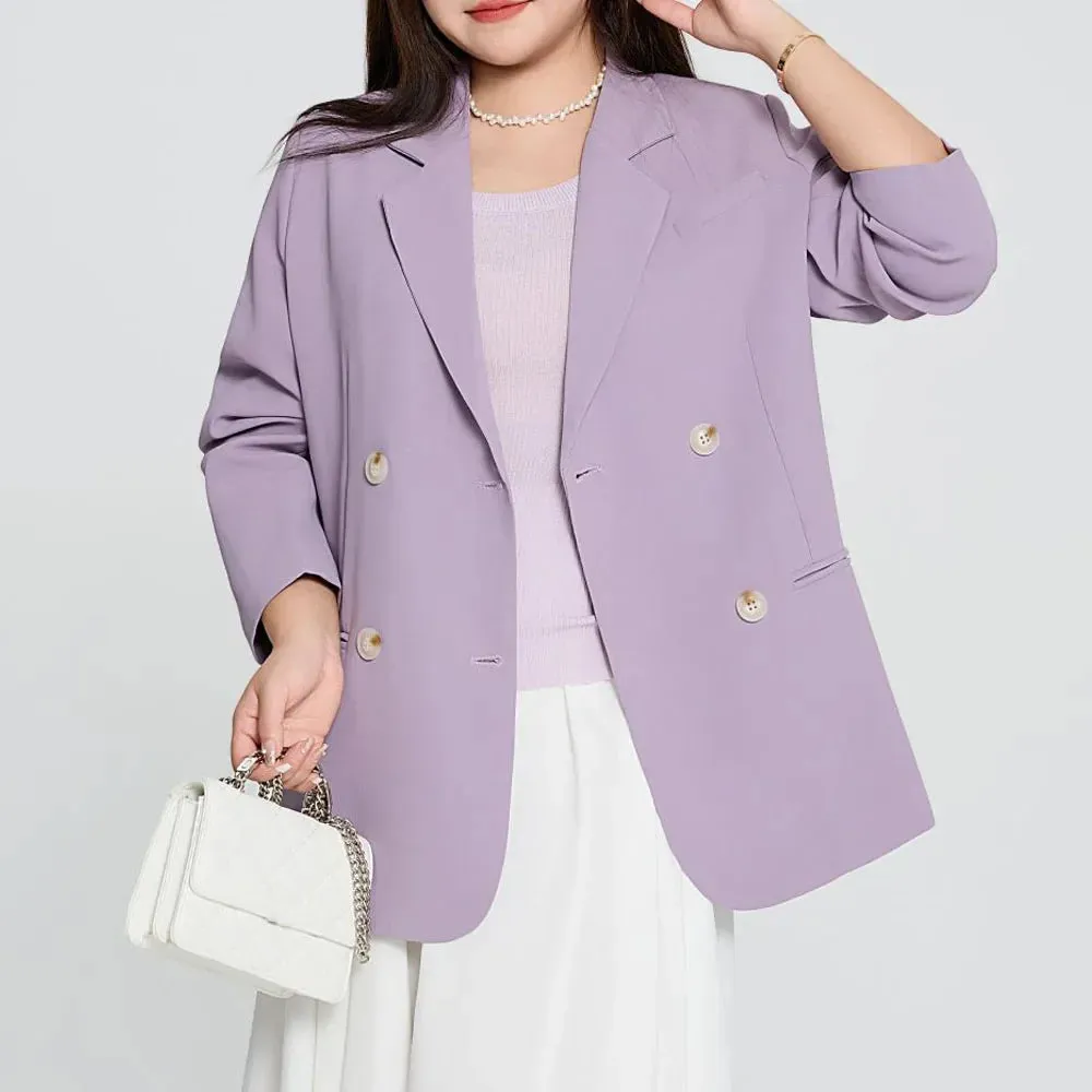 Purple Plus Size Loose Casual Double Breasted Black Suit Jacket